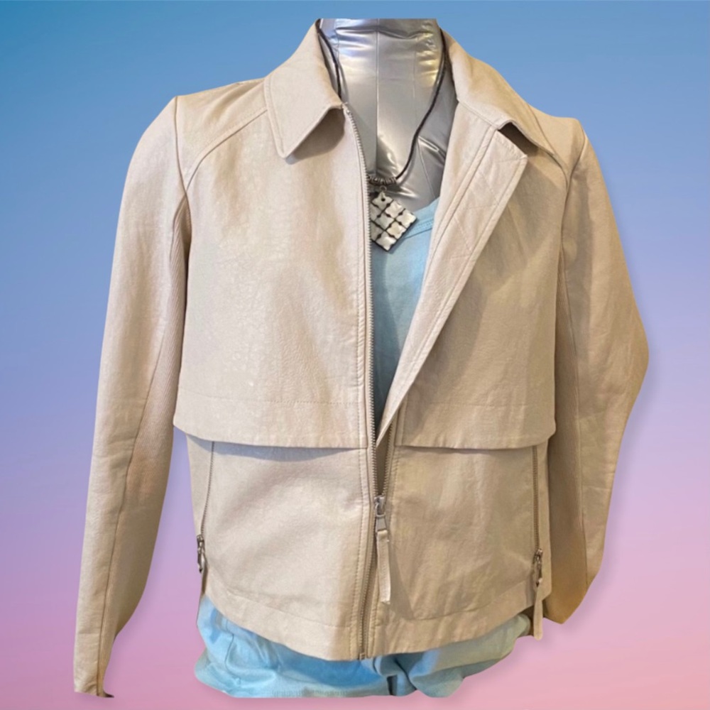 Anthropologie Jacket Coat Sweater Medium Cream Zippers Floral Ribbed